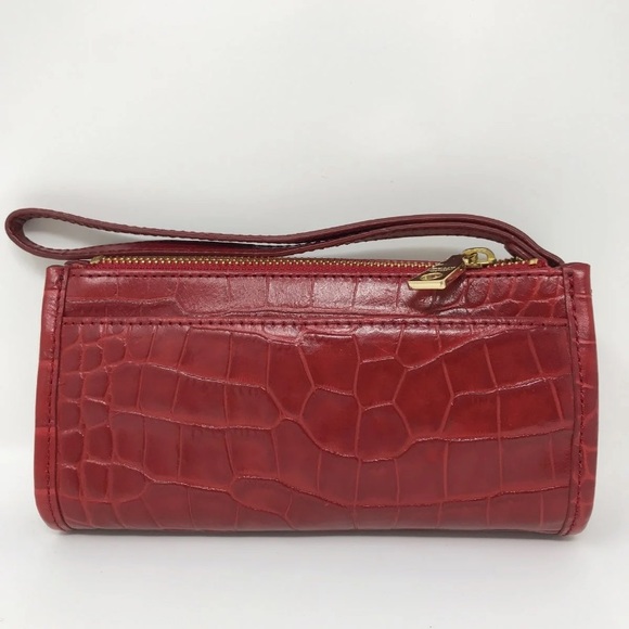 DKNY Red Croc Leather Wallet Wristlet – Gold Hardware - Picture 3 of 9